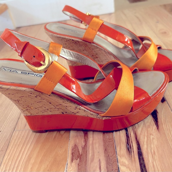 Via Spiga orange wedge sandals size 7.5 - Picture 1 of 7